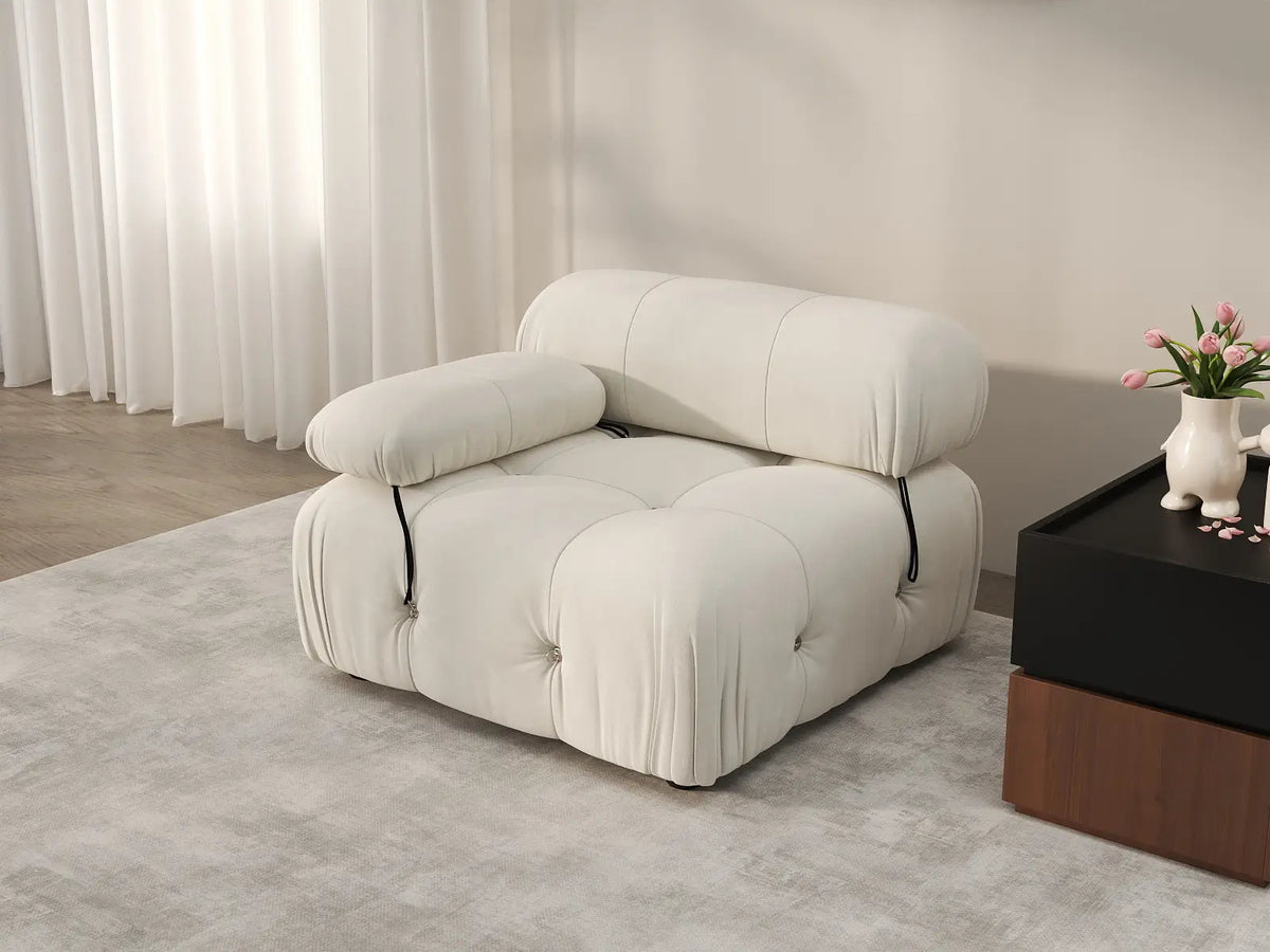 Matrix Beige 1-Seater Single Sofa | 1-Piece, Left-Arm Design, Velvet Fabric, Fixed Upholstery