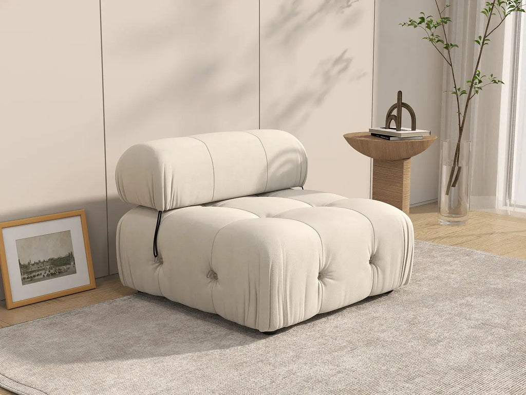 Matrix Beige 1-Seater Single Sofa | 1-Piece, Armless Design, Velvet Fabric, Fixed Upholstery