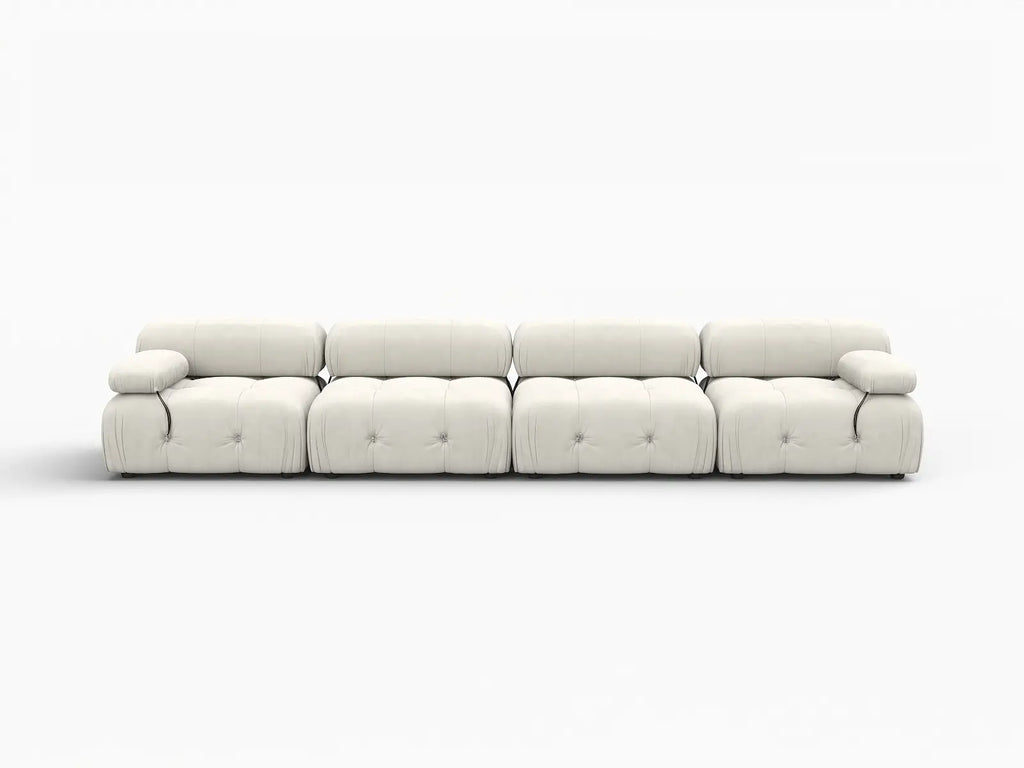 Matrix Beige 4-Seater Couch Sectionals | 4-Piece, Velvet Fabric, Fixed Upholstery