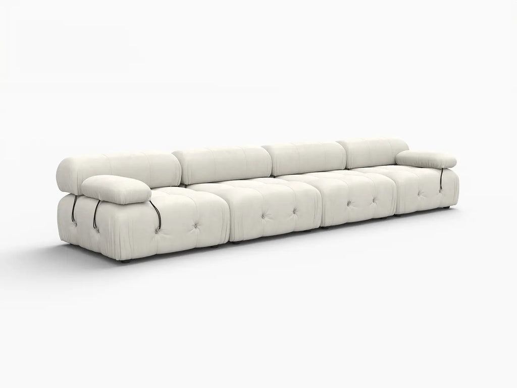 Matrix Beige 4-Seater Couch Sectionals | 4-Piece, Velvet Fabric, Fixed Upholstery