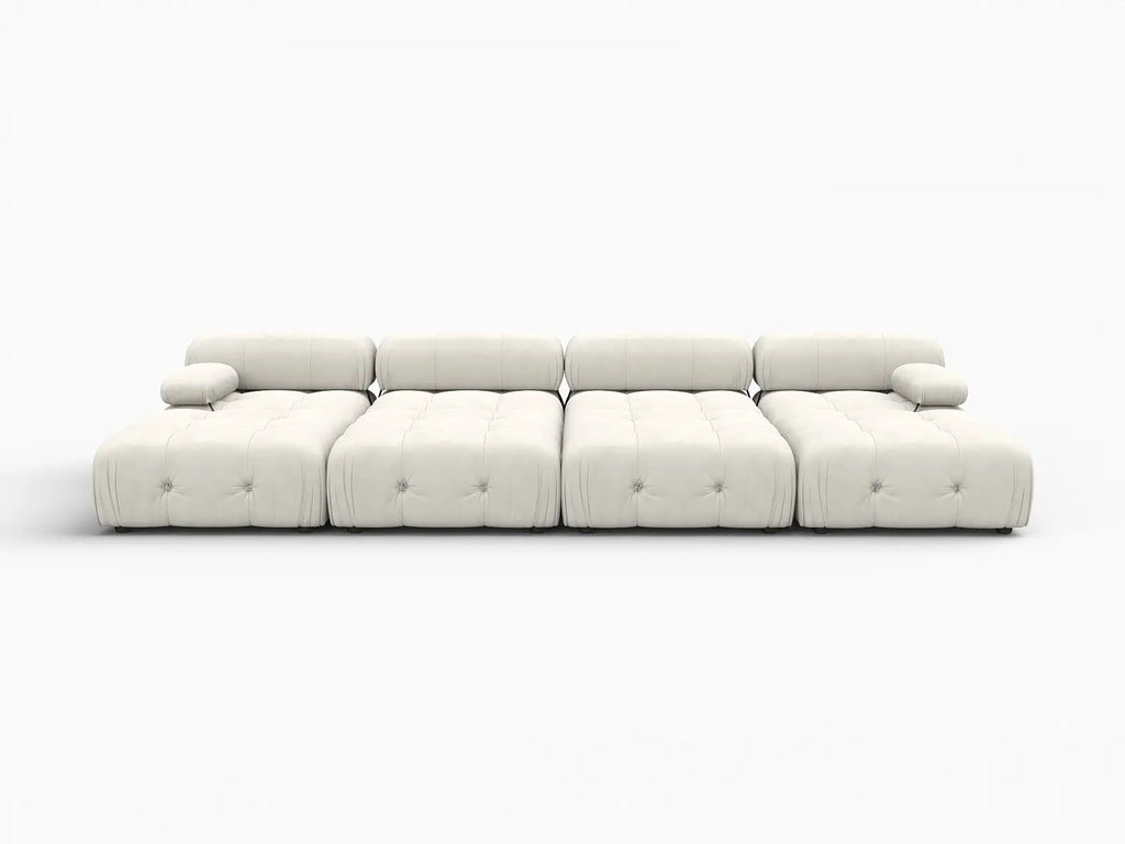 Matrix Beige 4-Seater Pit Sectional | 8-Piece (Includes 4 Ottomans), Velvet Fabric, Fixed Upholstery
