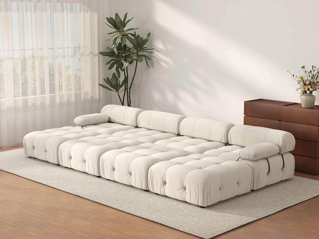 Matrix Beige 4-Seater Pit Sectional | 8-Piece (Includes 4 Ottomans), Velvet Fabric, Fixed Upholstery
