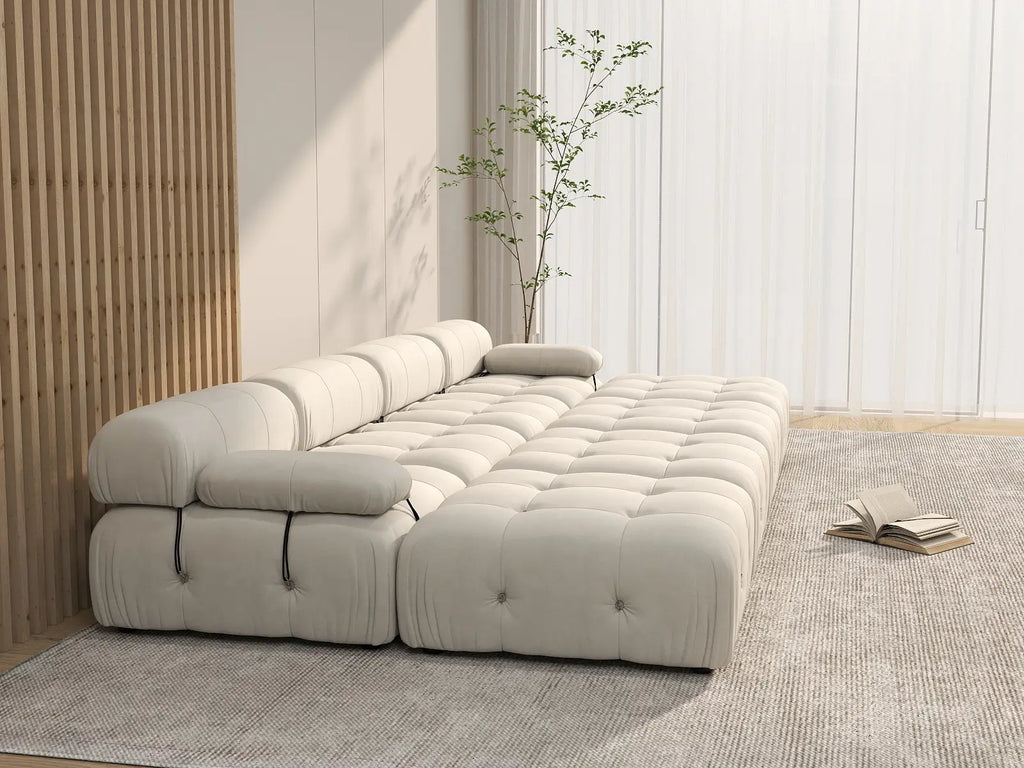 Matrix Beige 4-Seater Pit Sectional | 8-Piece (Includes 4 Ottomans), Velvet Fabric, Fixed Upholstery