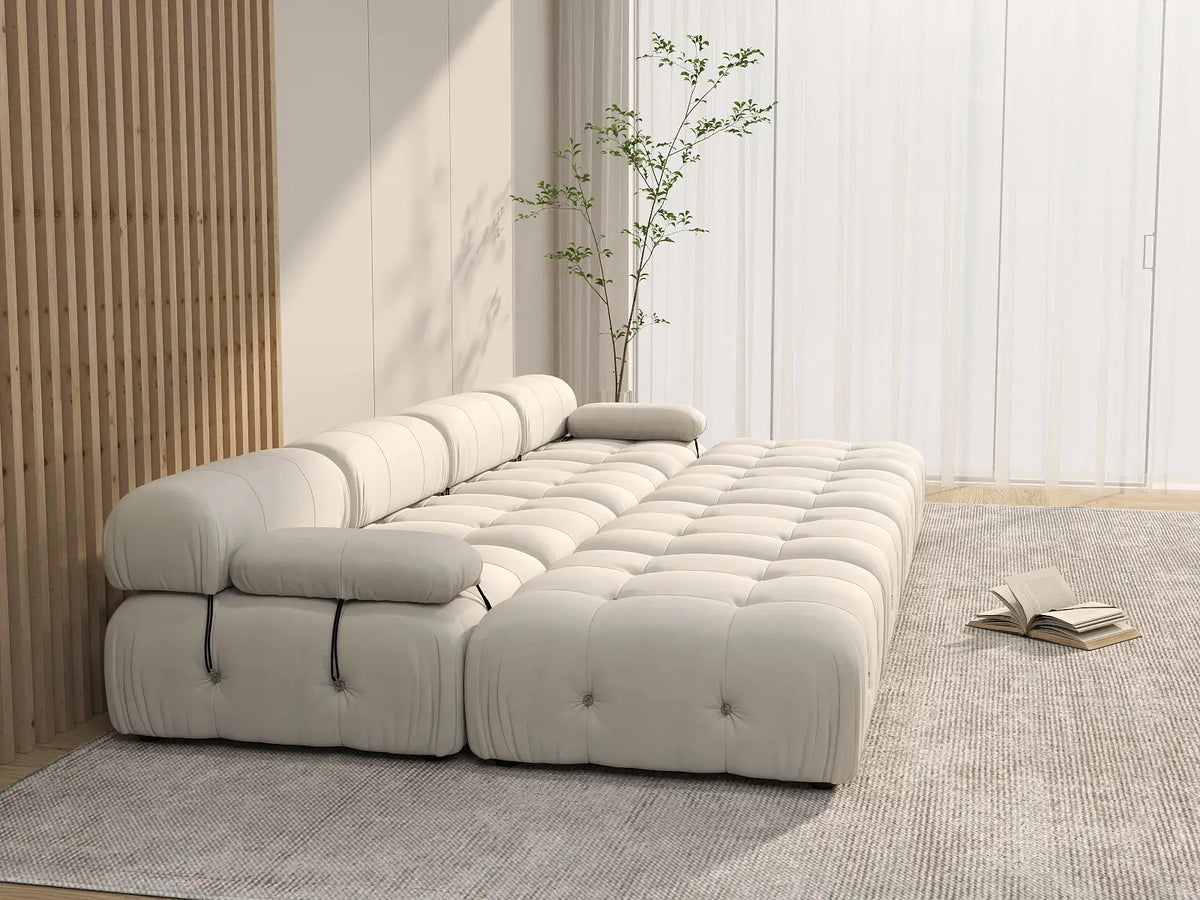 Matrix Beige 4-Seater Pit Sectional | 8-Piece (Includes 4 Ottomans), Velvet Fabric, Fixed Upholstery