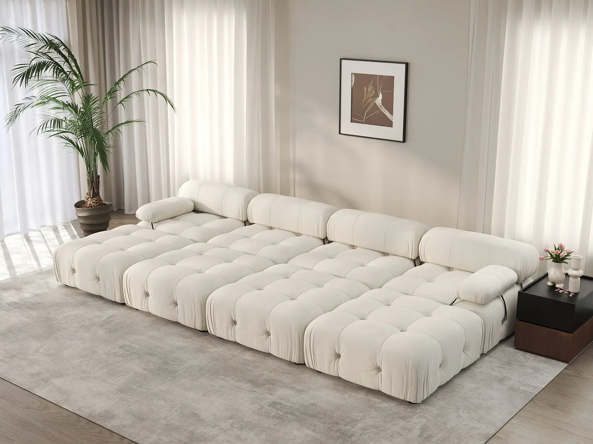 Matrix Beige 4-Seater Pit Sectional | 8-Piece (Includes 4 Ottomans), Velvet Fabric, Fixed Upholstery