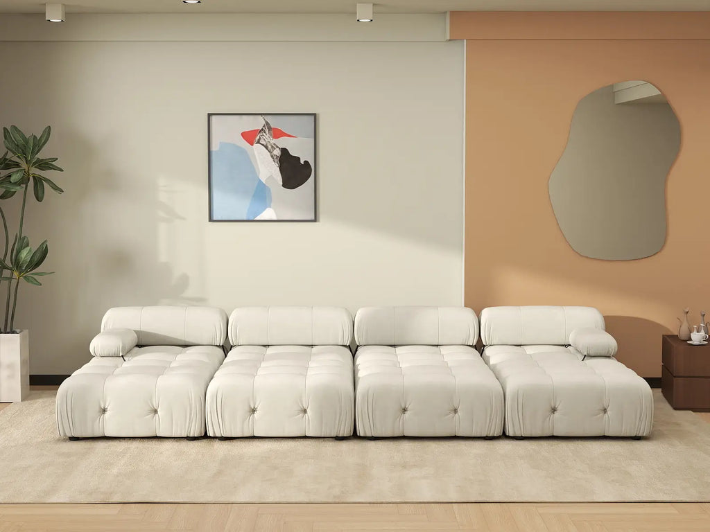 Matrix Beige 4-Seater Pit Sectional | 8-Piece (Includes 4 Ottomans), Velvet Fabric, Fixed Upholstery