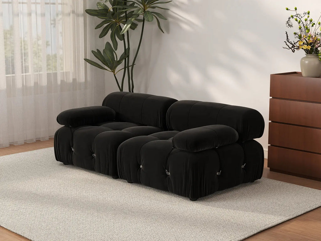 Matrix Black 2-Seater Loveseat | 2-Piece, Velvet Fabric, Fixed Upholstery