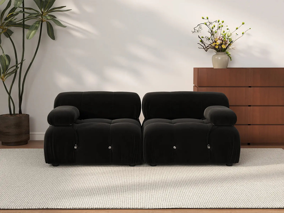 Matrix Black 2-Seater Loveseat | 2-Piece, Velvet Fabric, Fixed Upholstery