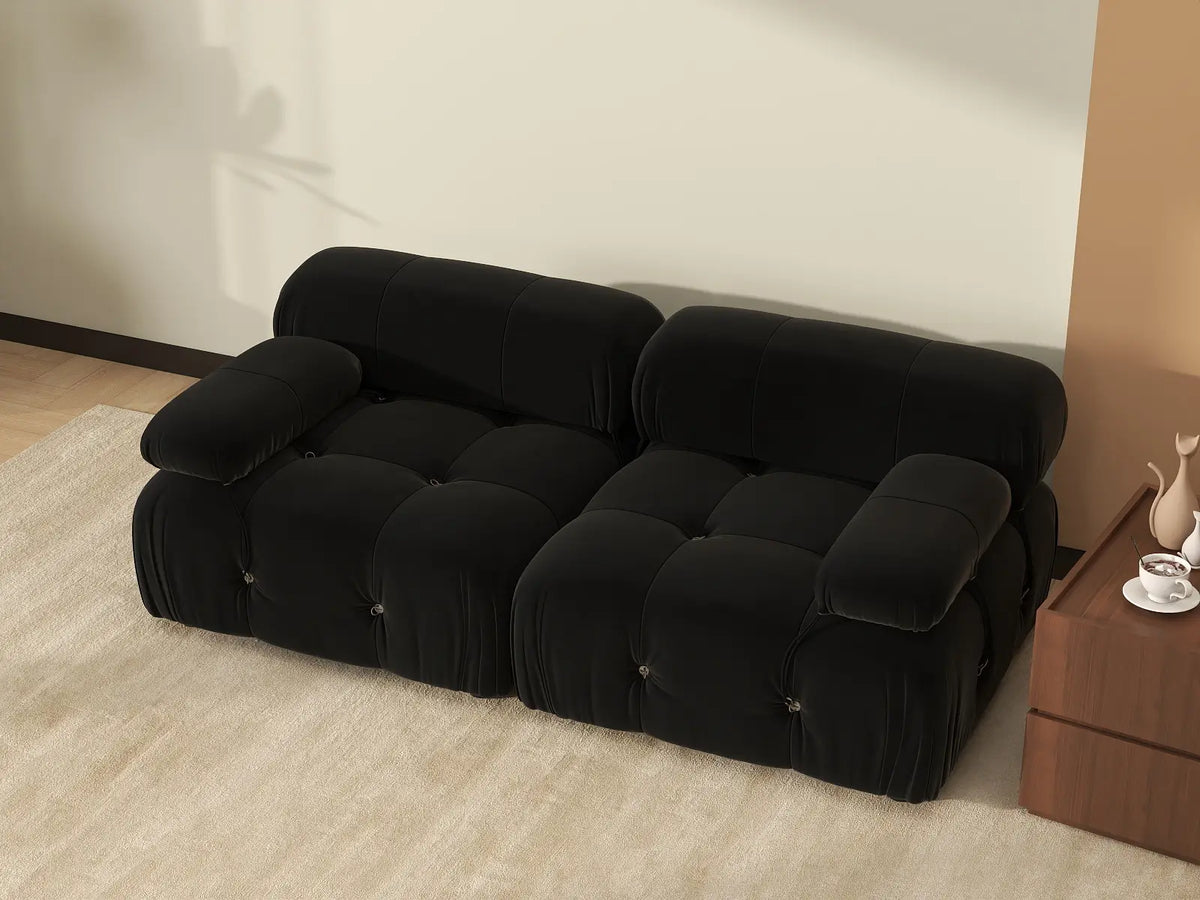 Matrix Black 2-Seater Loveseat | 2-Piece, Velvet Fabric, Fixed Upholstery