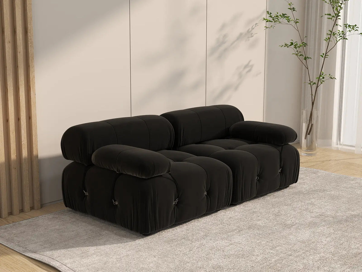 Matrix Black 2-Seater Loveseat | 2-Piece, Velvet Fabric, Fixed Upholstery