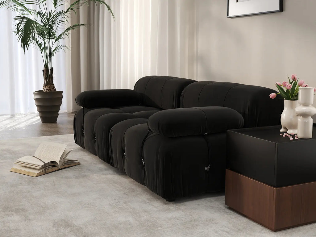Matrix Black 2-Seater Loveseat | 2-Piece, Velvet Fabric, Fixed Upholstery