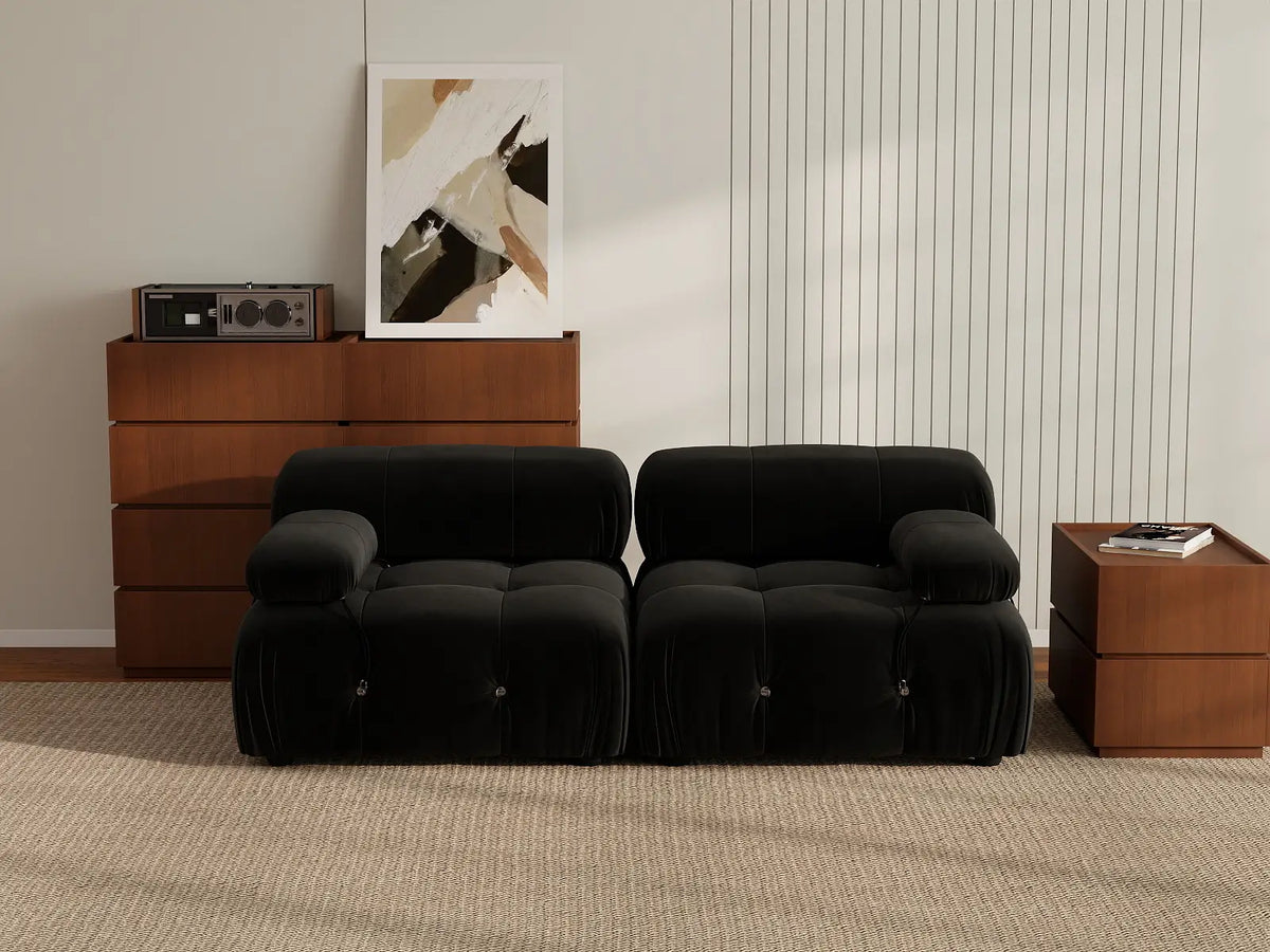 Matrix Black 2-Seater Loveseat | 2-Piece, Velvet Fabric, Fixed Upholstery
