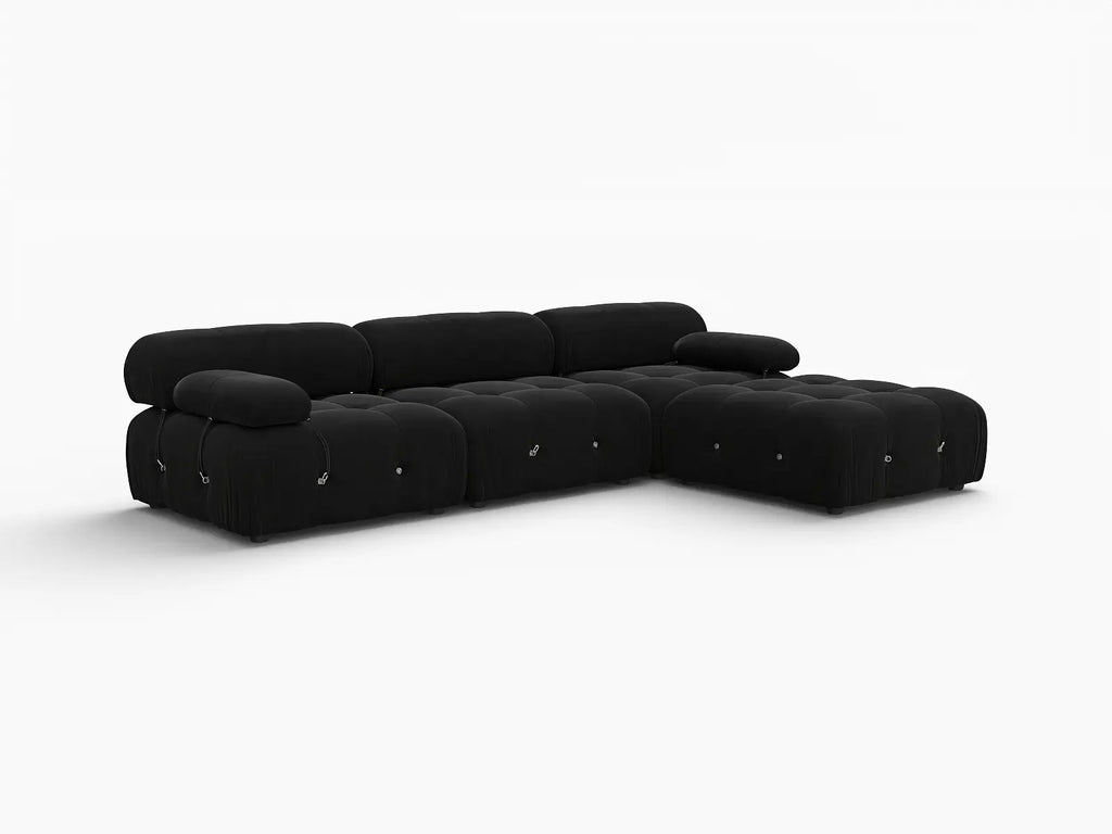 Matrix Black 3-Seater L-Shaped Sectional | 4-Piece (Includes 1 Ottoman), Velvet Fabric, Fixed Upholstery