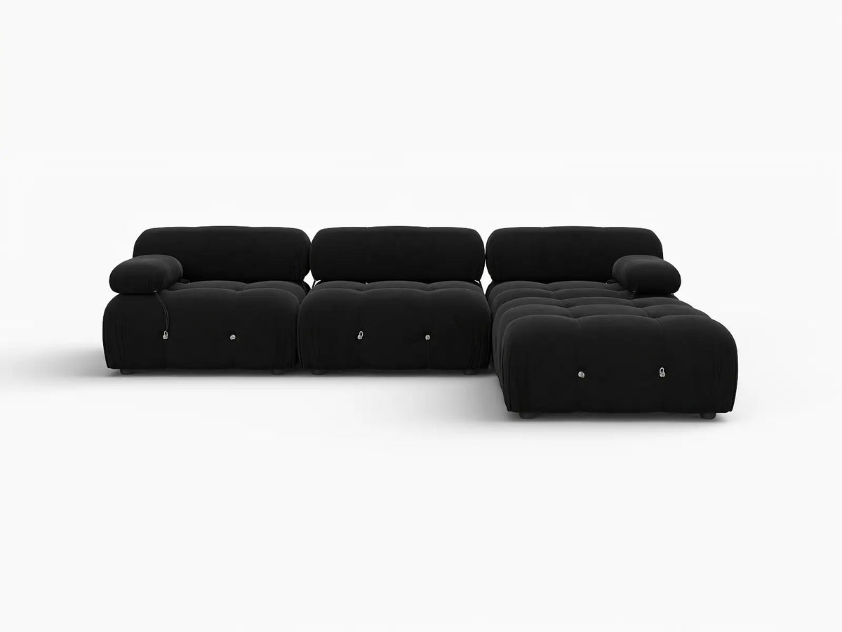 Matrix Black 3-Seater L-Shaped Sectional | 4-Piece (Includes 1 Ottoman), Velvet Fabric, Fixed Upholstery