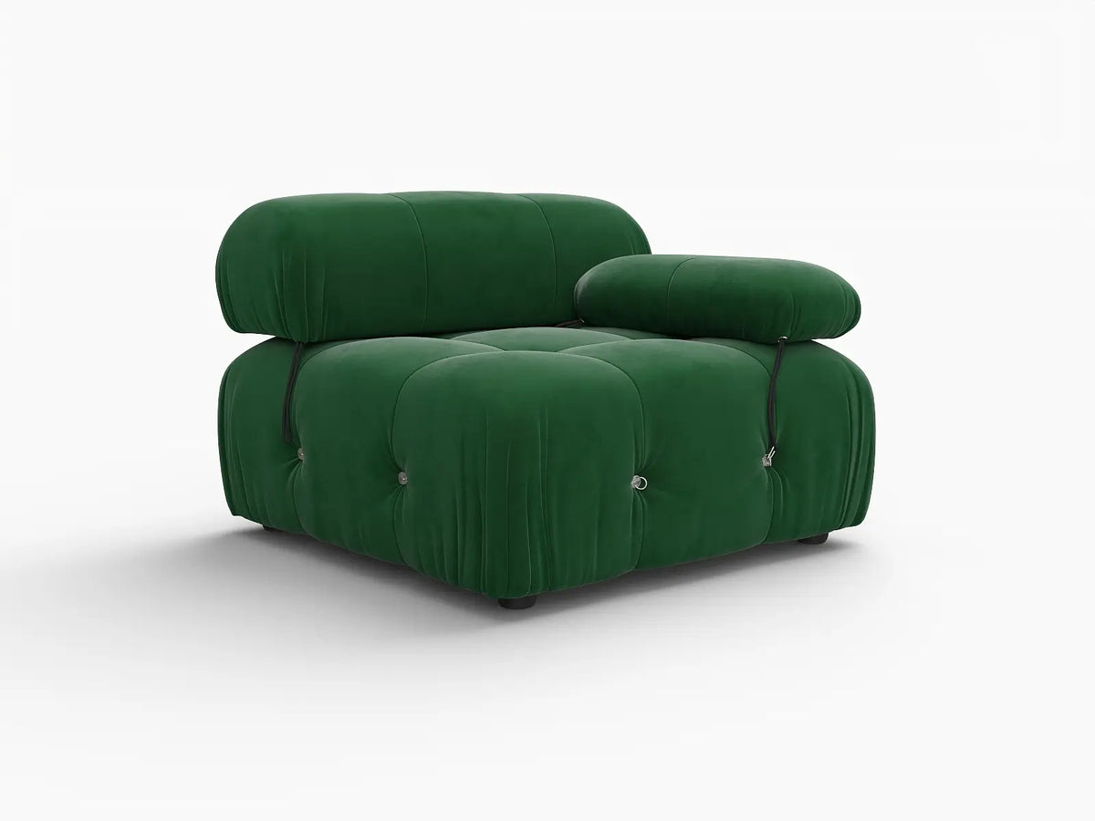 Matrix Green 1-Seater Single Sofa | 1-Piece, Right-Arm Design, Velvet Fabric, Fixed Upholstery