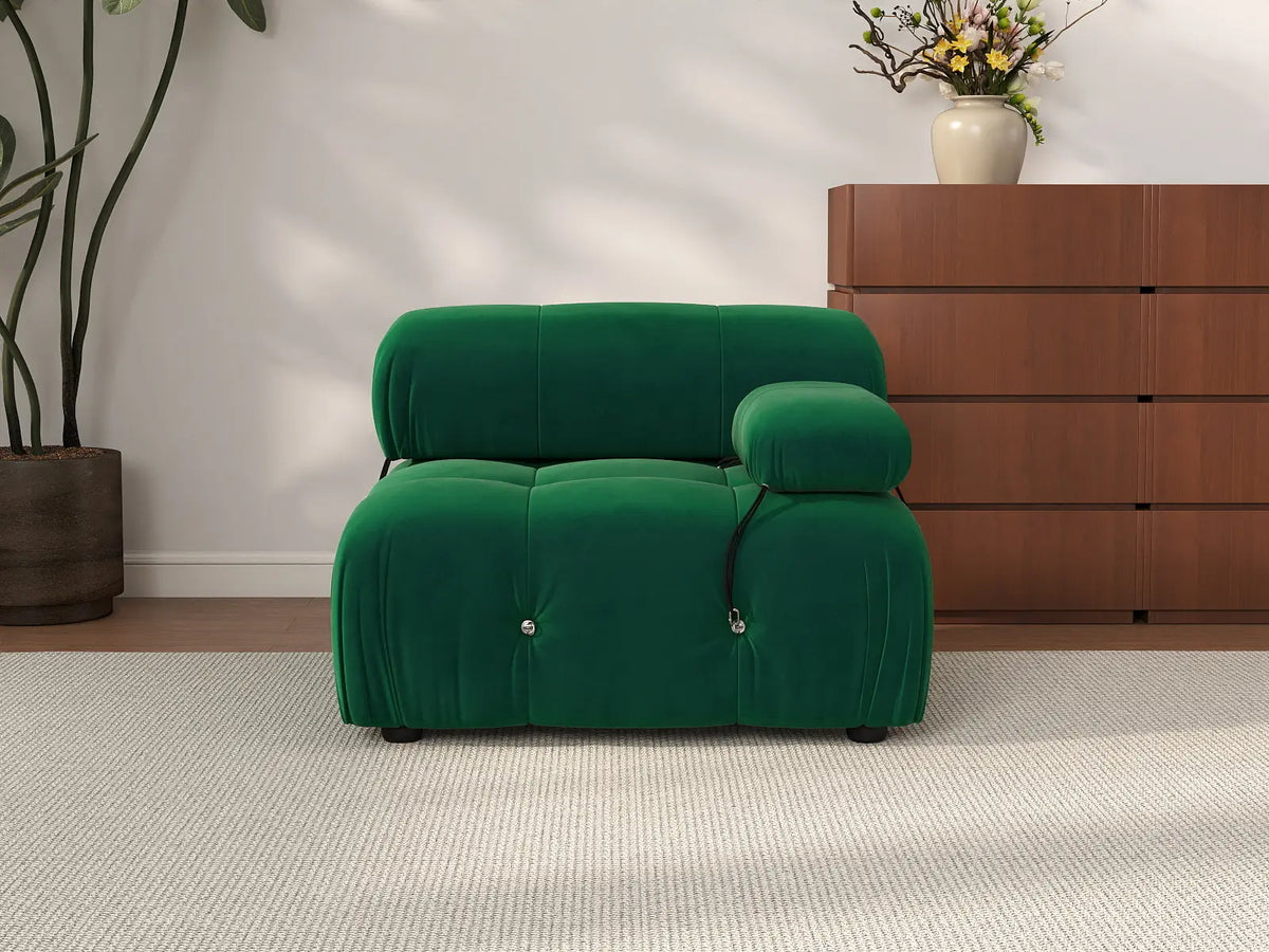 Matrix Green 1-Seater Single Sofa | 1-Piece, Right-Arm Design, Velvet Fabric, Fixed Upholstery