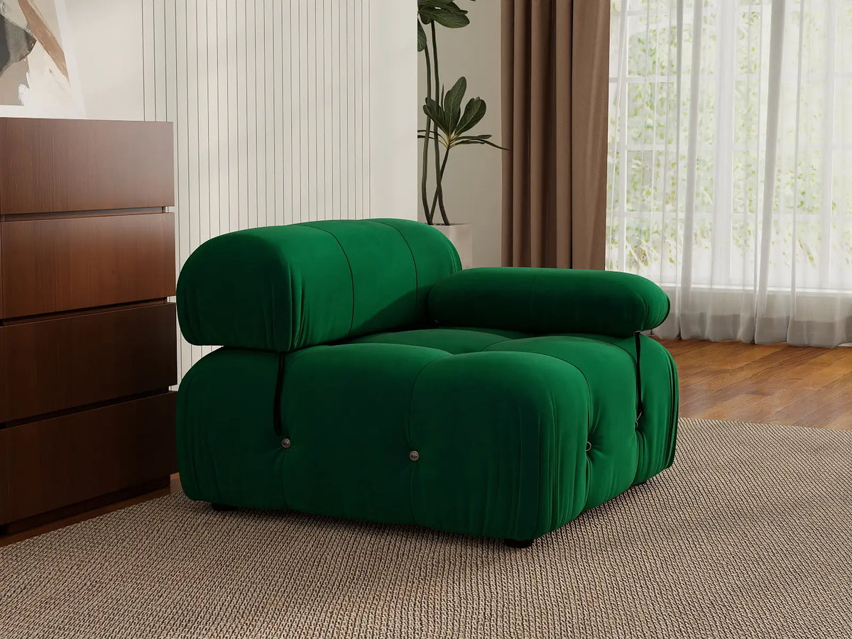 Matrix Green 1-Seater Single Sofa | 1-Piece, Right-Arm Design, Velvet Fabric, Fixed Upholstery