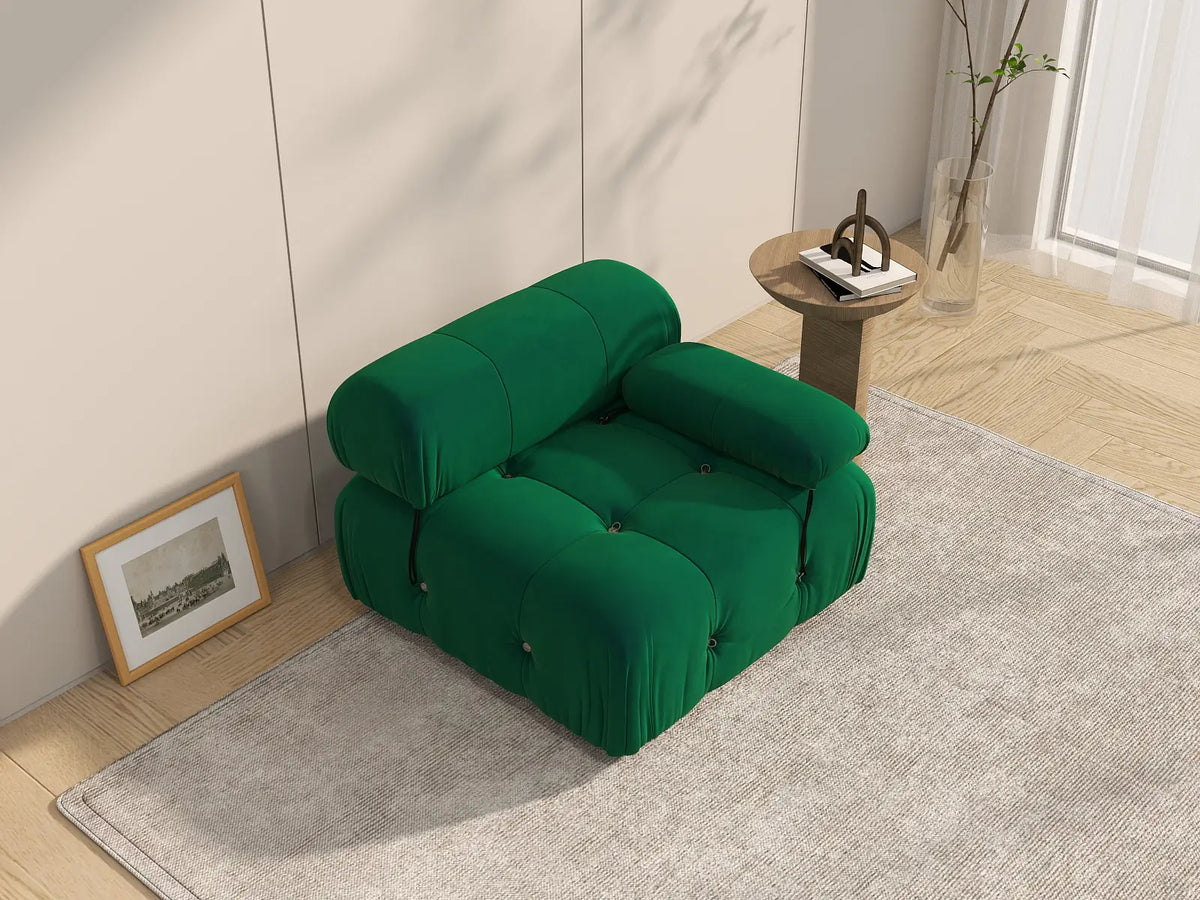 Matrix Green 1-Seater Single Sofa | 1-Piece, Right-Arm Design, Velvet Fabric, Fixed Upholstery