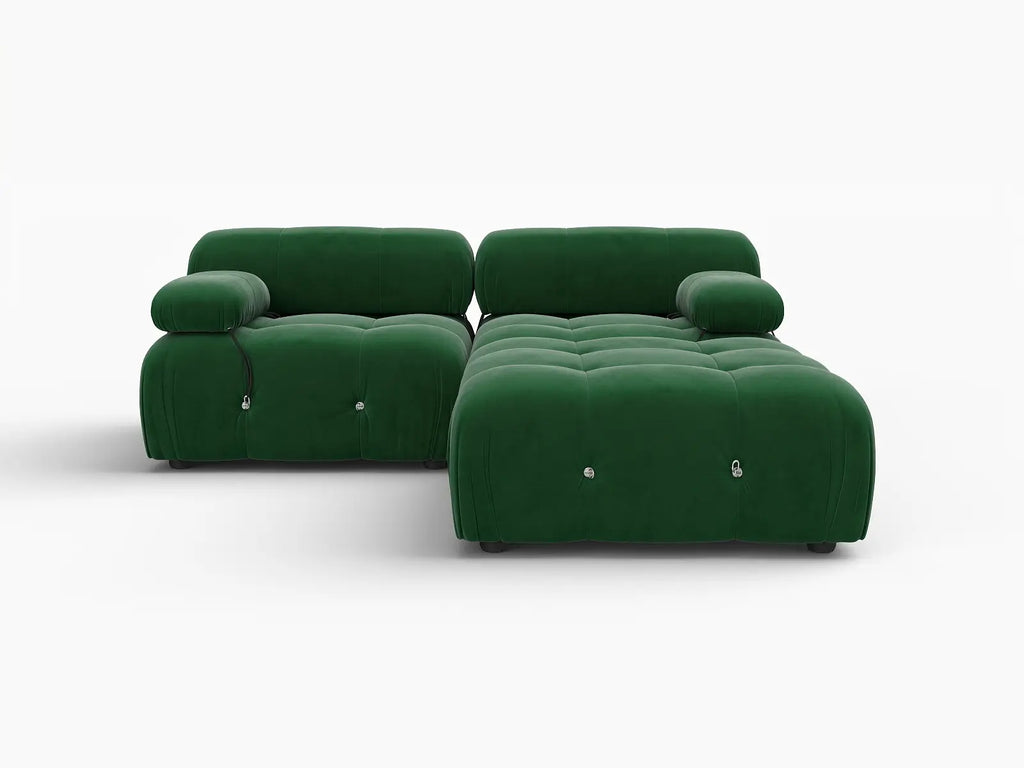 Matrix Green 2-Seater Chaise Sectional | 3-Piece (Includes 1 Ottoman), Velvet Fabric, Fixed Upholstery
