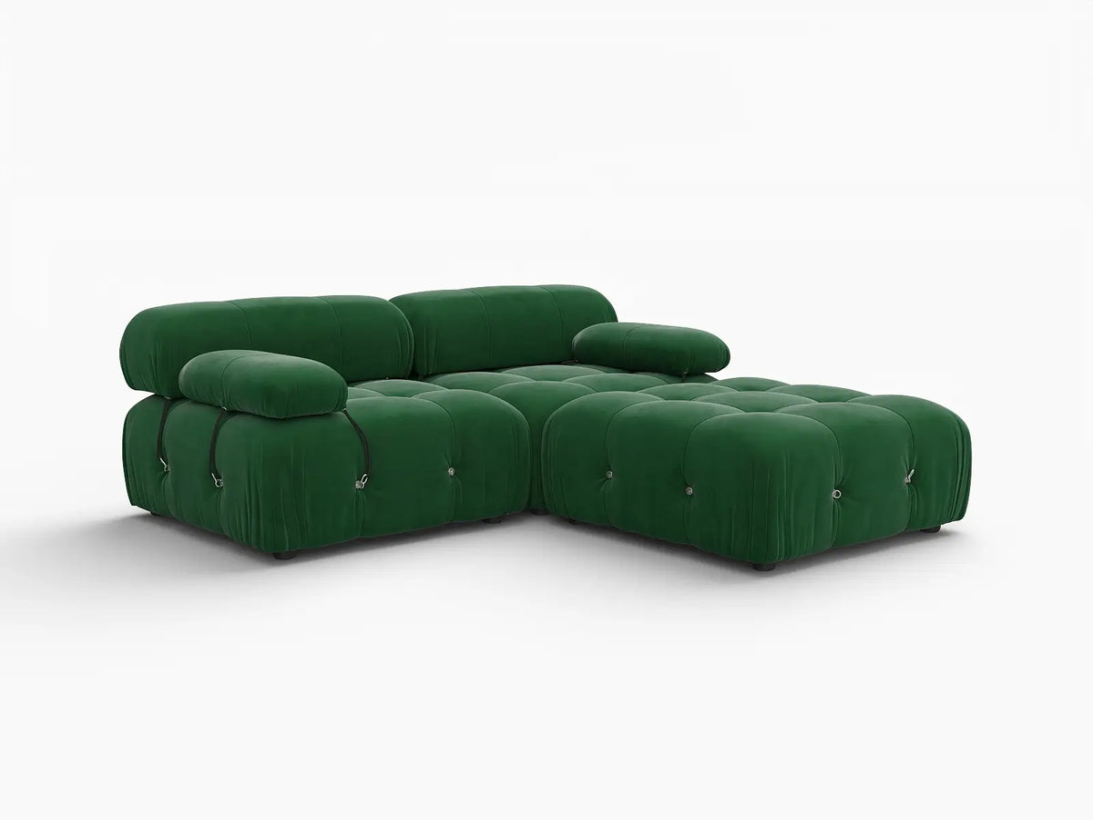 Matrix Green 2-Seater Chaise Sectional | 3-Piece (Includes 1 Ottoman), Velvet Fabric, Fixed Upholstery