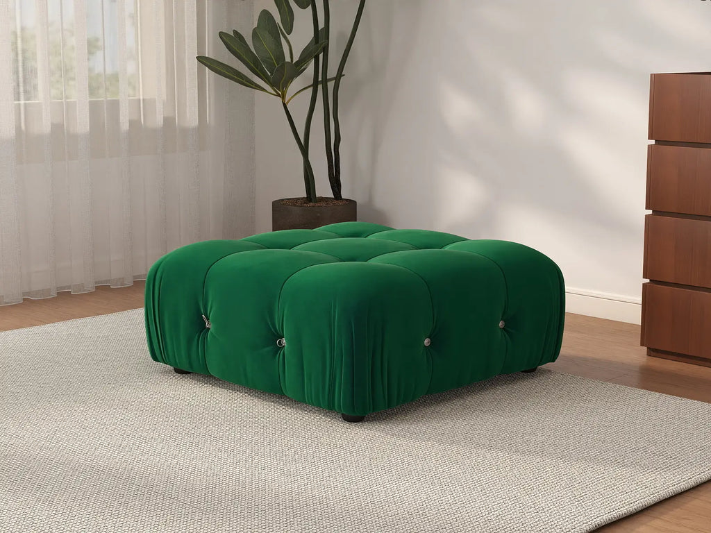 Matrix Green Ottoman | Velvet Fabric, Fixed Upholstery