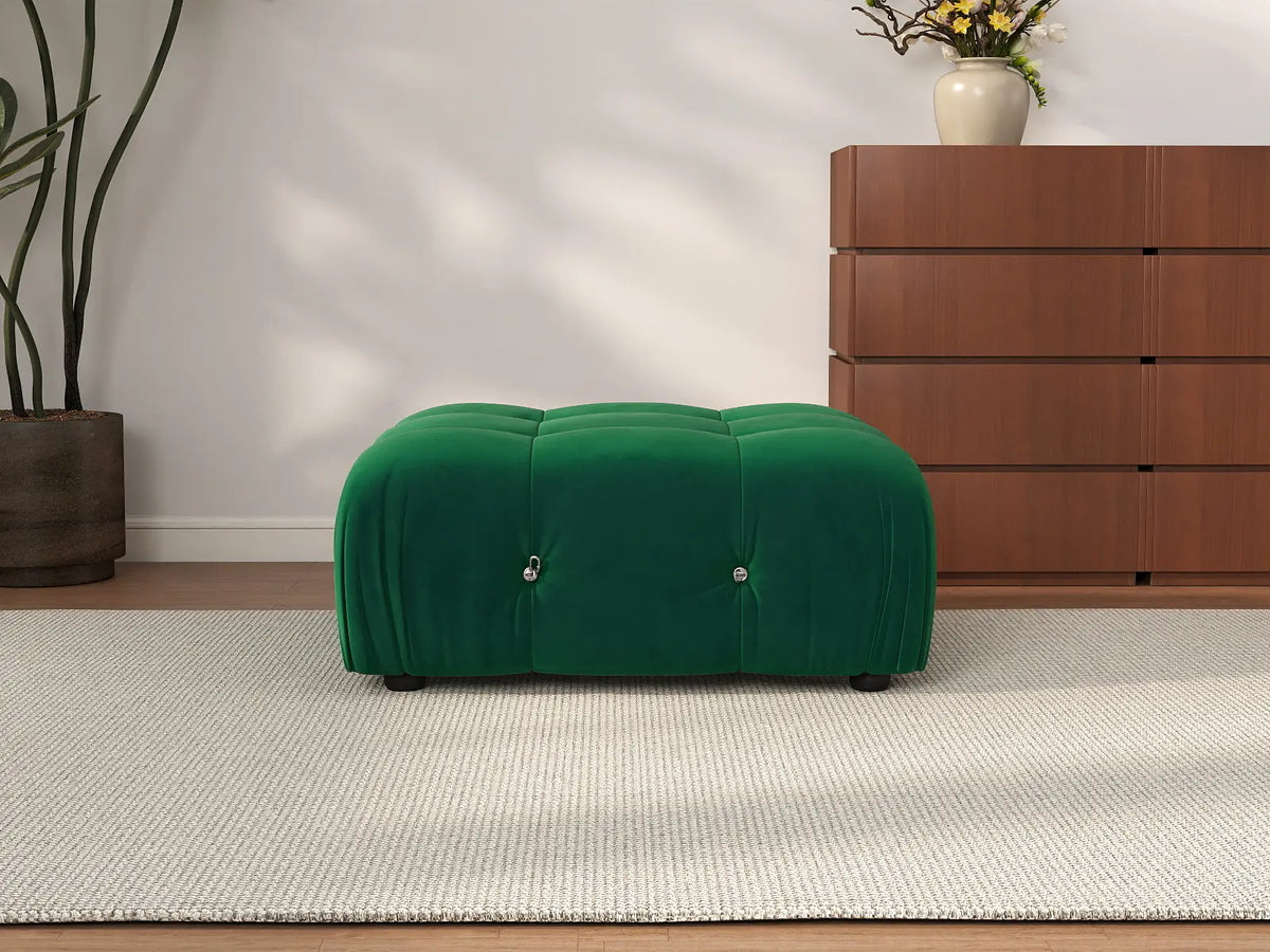 Matrix Green Ottoman | Velvet Fabric, Fixed Upholstery