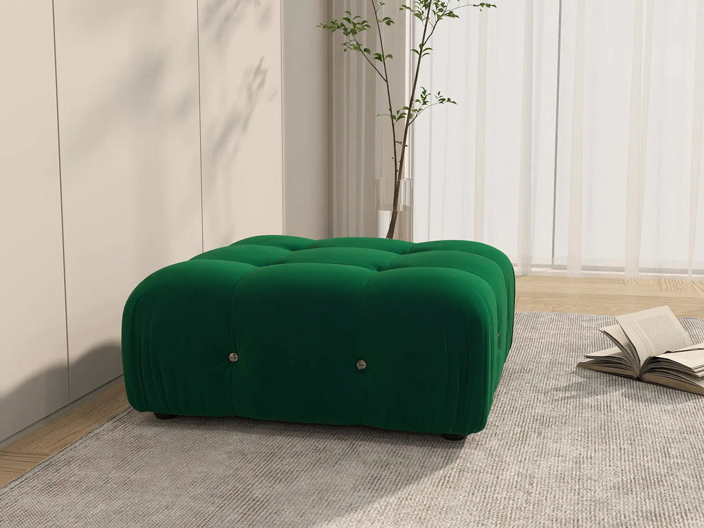 Matrix Green Ottoman | Velvet Fabric, Fixed Upholstery