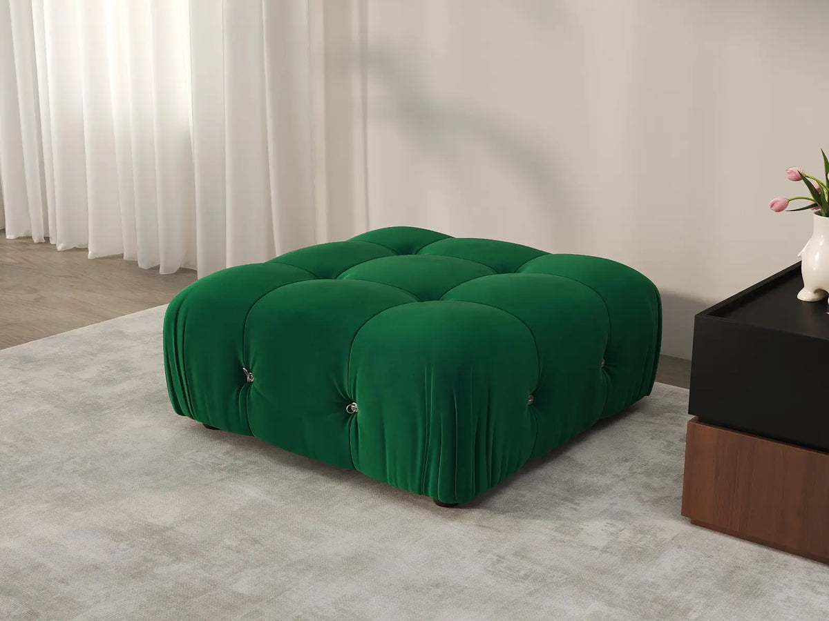 Matrix Green Ottoman | Velvet Fabric, Fixed Upholstery