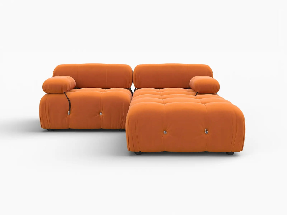 Matrix Orange 2-Seater Chaise Sectional | 3-Piece (Includes 1 Ottoman), Velvet Fabric, Fixed Upholstery