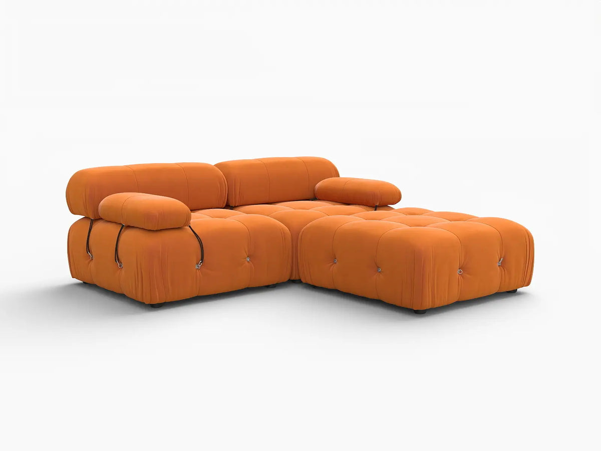 Matrix Orange 2-Seater Chaise Sectional | 3-Piece (Includes 1 Ottoman), Velvet Fabric, Fixed Upholstery