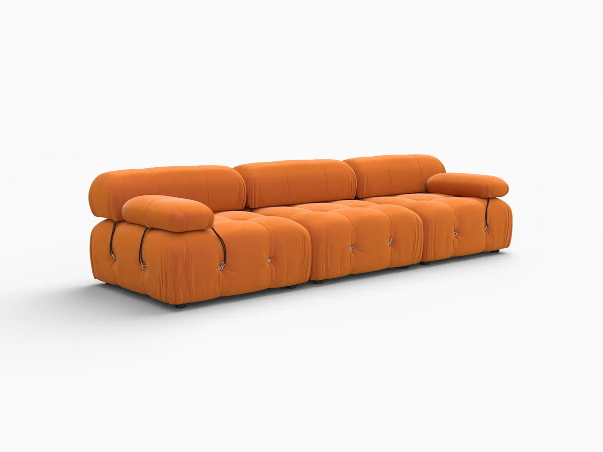 Matrix Orange 3-Seater Couch Sectionals | 3-Piece, Velvet Fabric, Fixed Upholstery