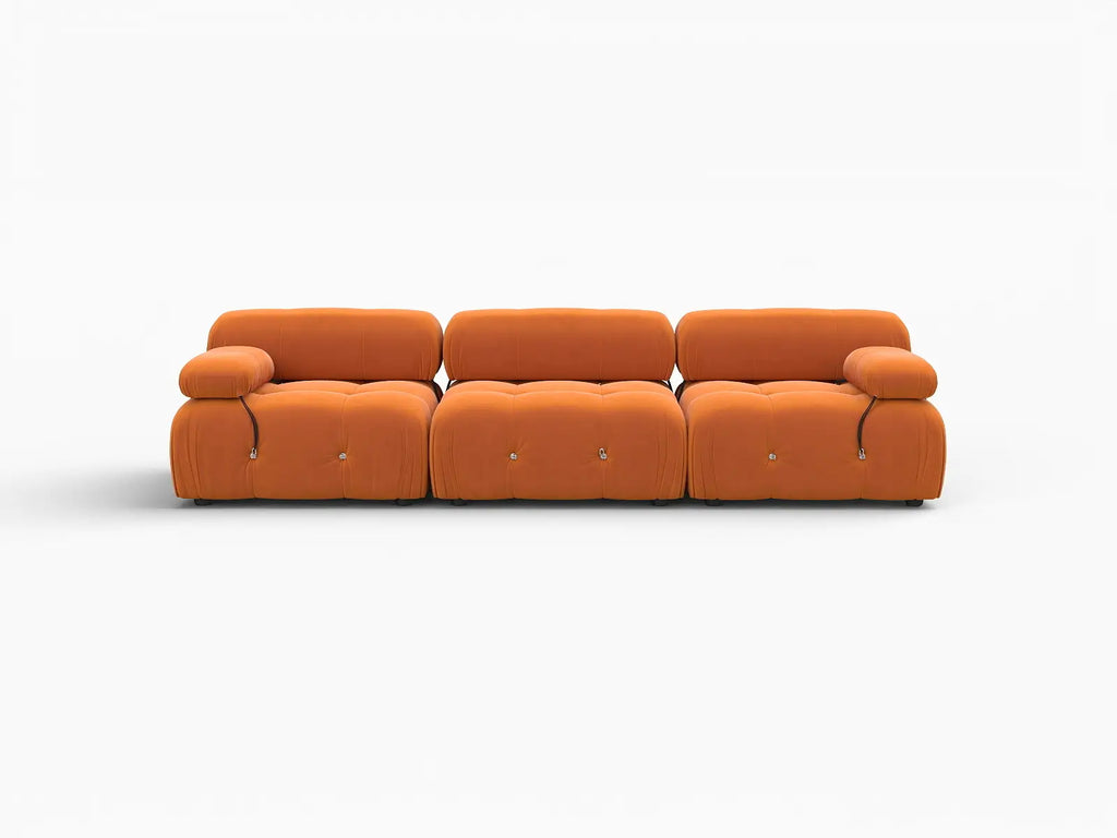 Matrix Orange 3-Seater Couch Sectionals | 3-Piece, Velvet Fabric, Fixed Upholstery