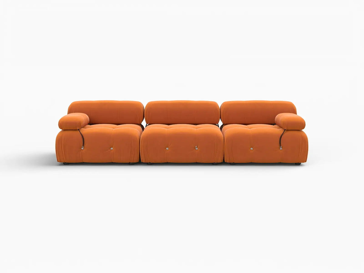 Matrix Orange 3-Seater Couch Sectionals | 3-Piece, Velvet Fabric, Fixed Upholstery