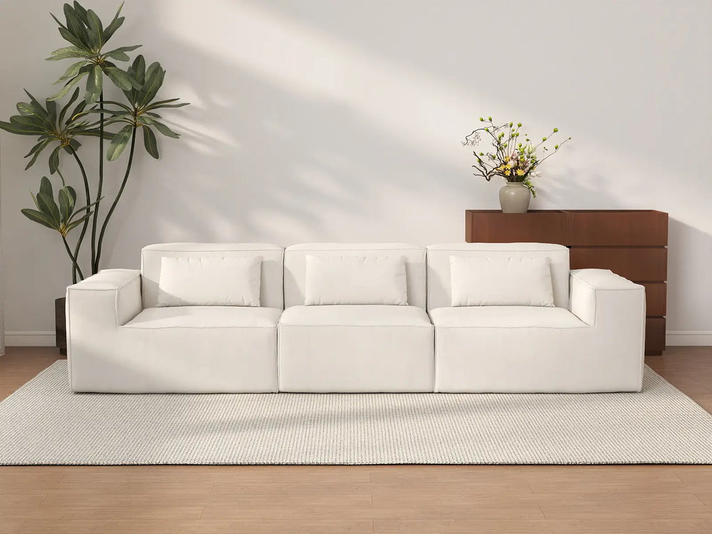 Essential Beige 3-Seater Couch Sectionals | 3-Piece, Cloud Velvet Fabric, Fixed Upholstery