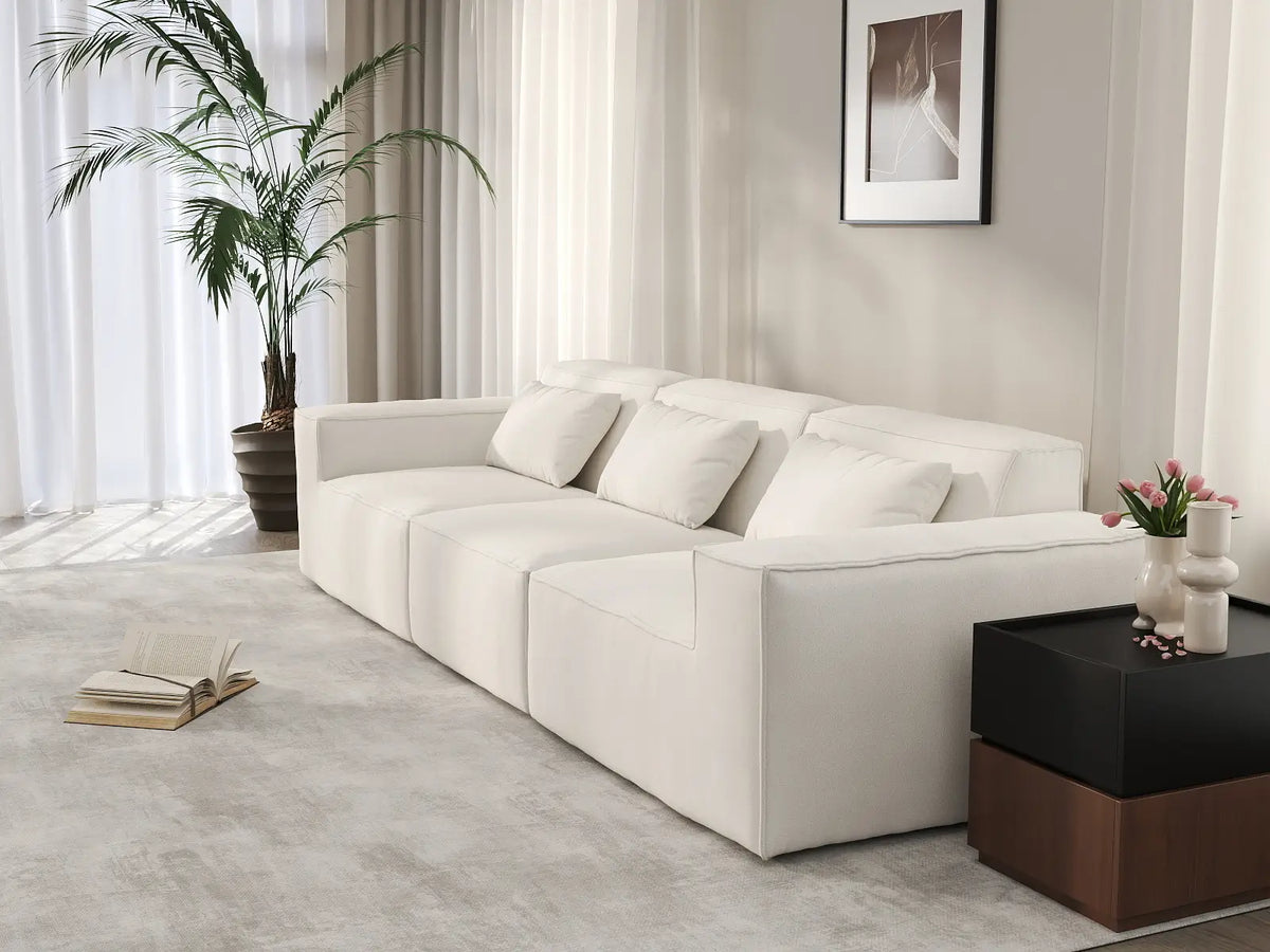 Essential Beige 3-Seater Couch Sectionals | 3-Piece, Cloud Velvet Fabric, Fixed Upholstery