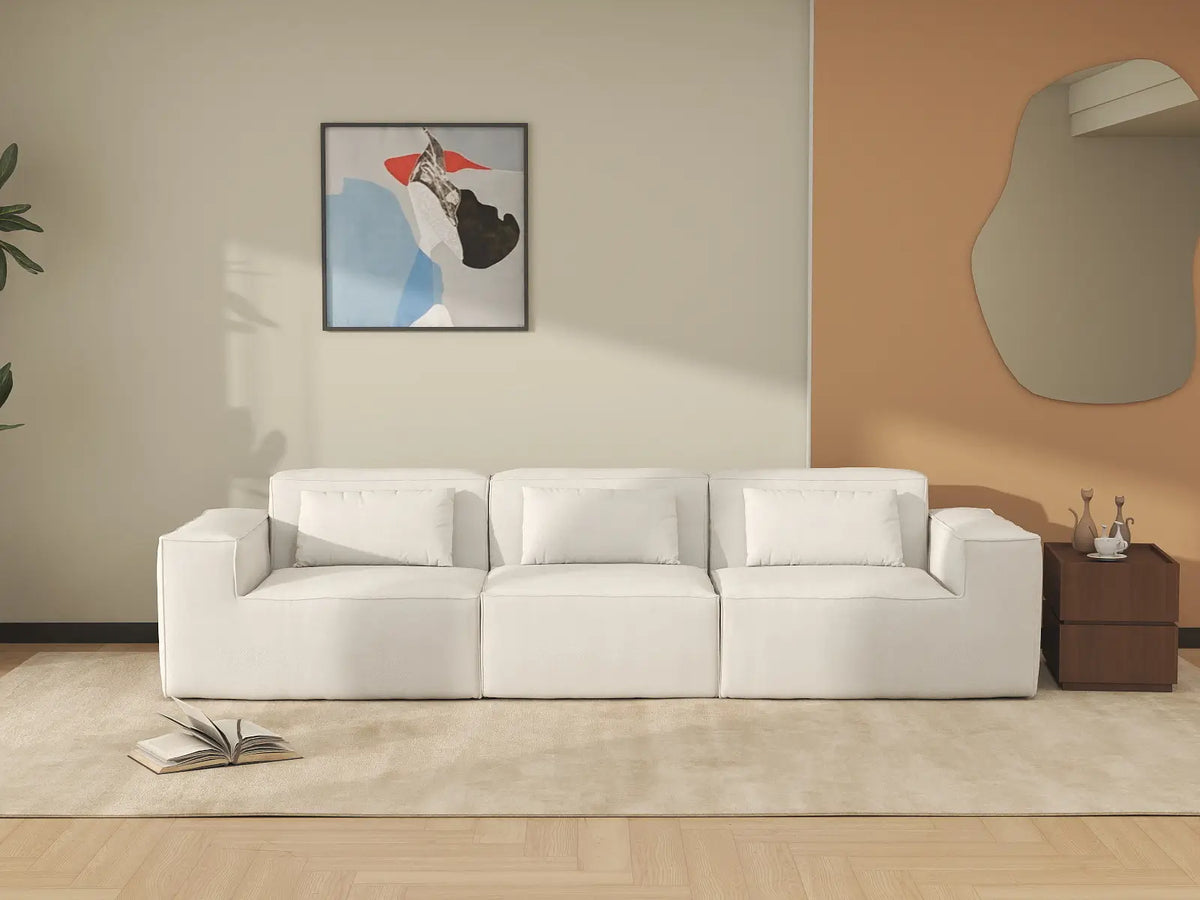 Essential Beige 3-Seater Couch Sectionals | 3-Piece, Cloud Velvet Fabric, Fixed Upholstery