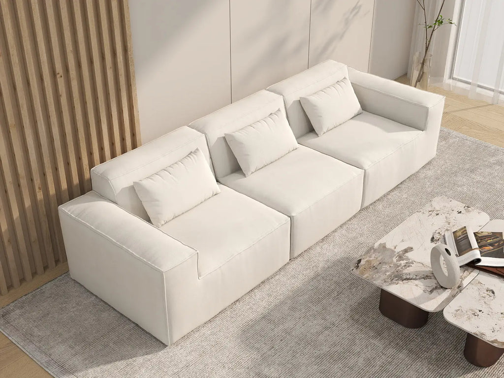 Essential Beige 3-Seater Couch Sectionals | 3-Piece, Cloud Velvet Fabric, Fixed Upholstery