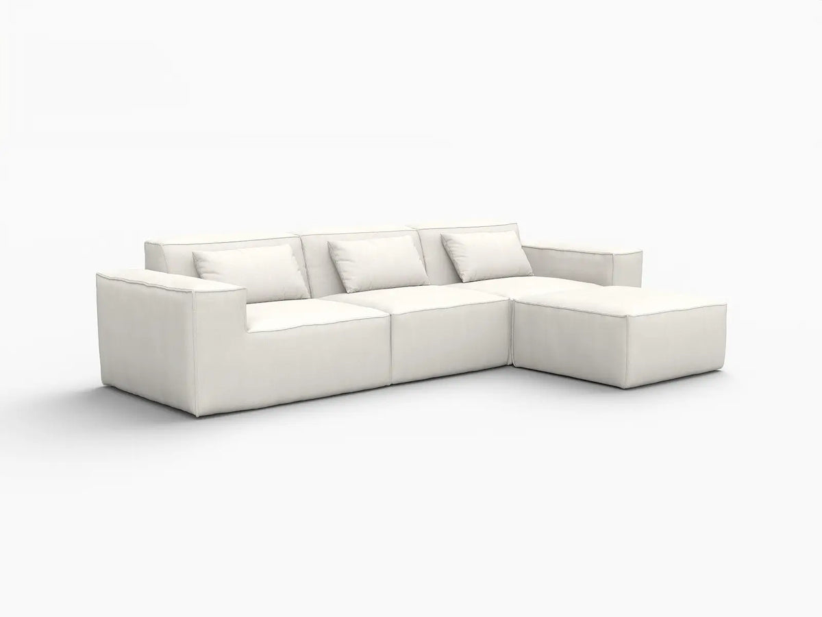 Essential Beige 3-Seater L-Shaped Sectional | 4-Piece (Includes 1 Ottoman), Cloud Velvet Fabric, Fixed Upholstery