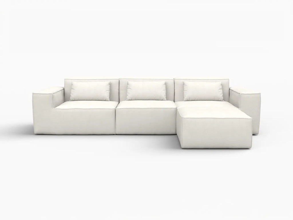 Essential Beige 3-Seater L-Shaped Sectional | 4-Piece (Includes 1 Ottoman), Cloud Velvet Fabric, Fixed Upholstery