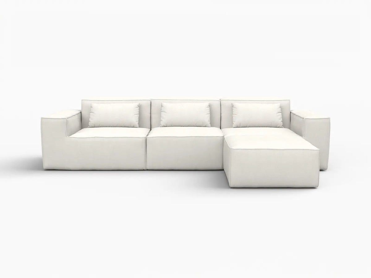 Essential Beige 3-Seater L-Shaped Sectional | 4-Piece (Includes 1 Ottoman), Cloud Velvet Fabric, Fixed Upholstery