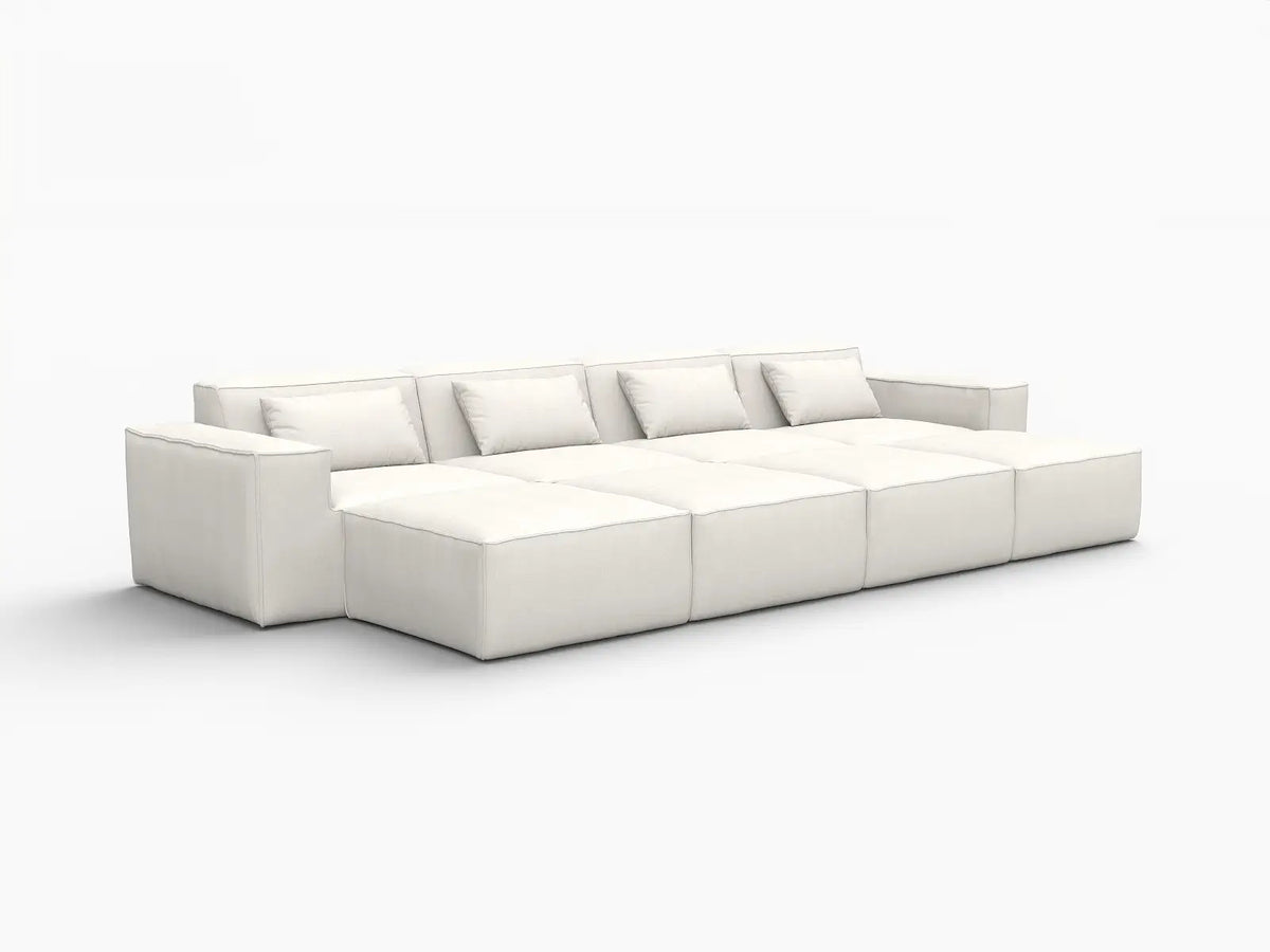 Essential Beige 4-Seater Pit Sectional | 8-Piece (Includes 4 Ottomans), Cloud Velvet Fabric, Fixed Upholstery