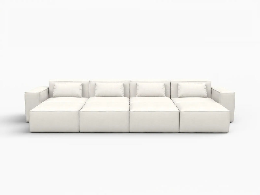 Essential Beige 4-Seater Pit Sectional | 8-Piece (Includes 4 Ottomans), Cloud Velvet Fabric, Fixed Upholstery