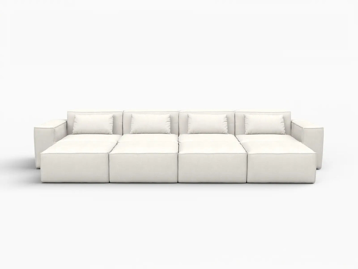 Essential Beige 4-Seater Pit Sectional | 8-Piece (Includes 4 Ottomans), Cloud Velvet Fabric, Fixed Upholstery