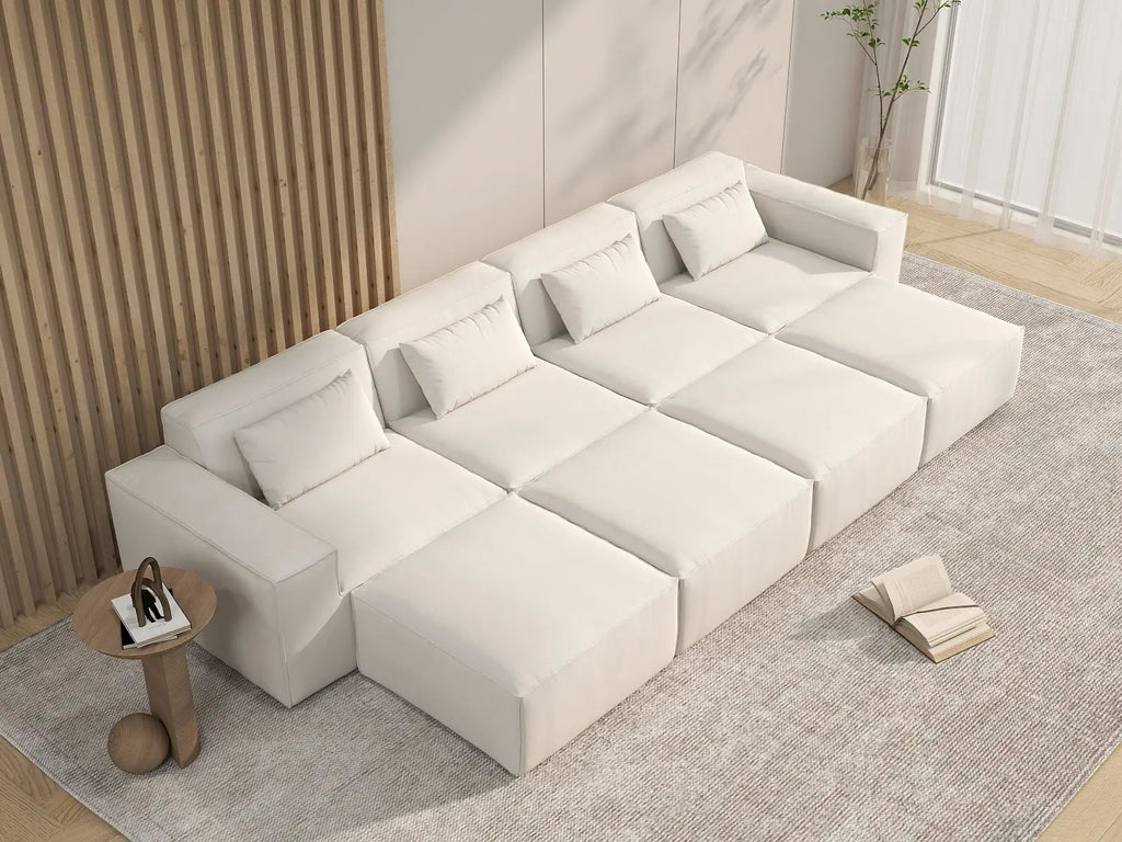 Essential Beige 4-Seater Pit Sectional | 8-Piece (Includes 4 Ottomans), Cloud Velvet Fabric, Fixed Upholstery