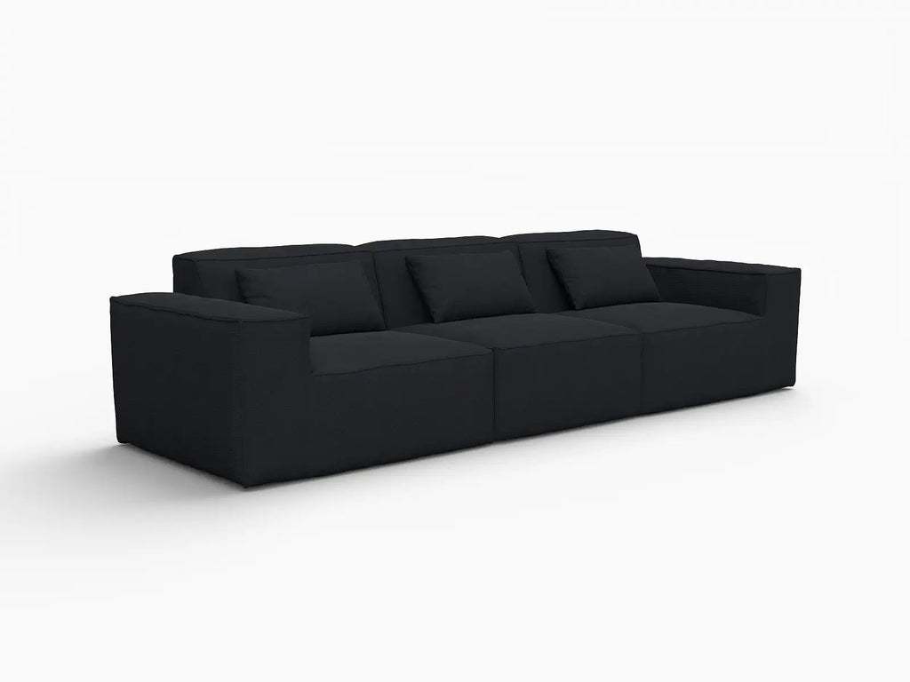 Essential Black 3-Seater Couch Sectionals | 3-Piece, Cloud Velvet Fabric, Fixed Upholstery