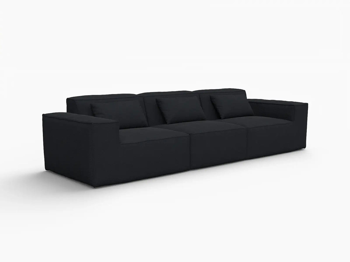 Essential Black 3-Seater Couch Sectionals | 3-Piece, Cloud Velvet Fabric, Fixed Upholstery