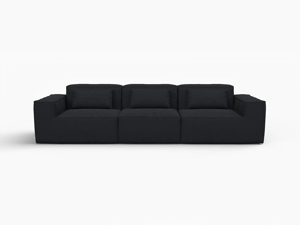 Essential Black 3-Seater Couch Sectionals | 3-Piece, Cloud Velvet Fabric, Fixed Upholstery