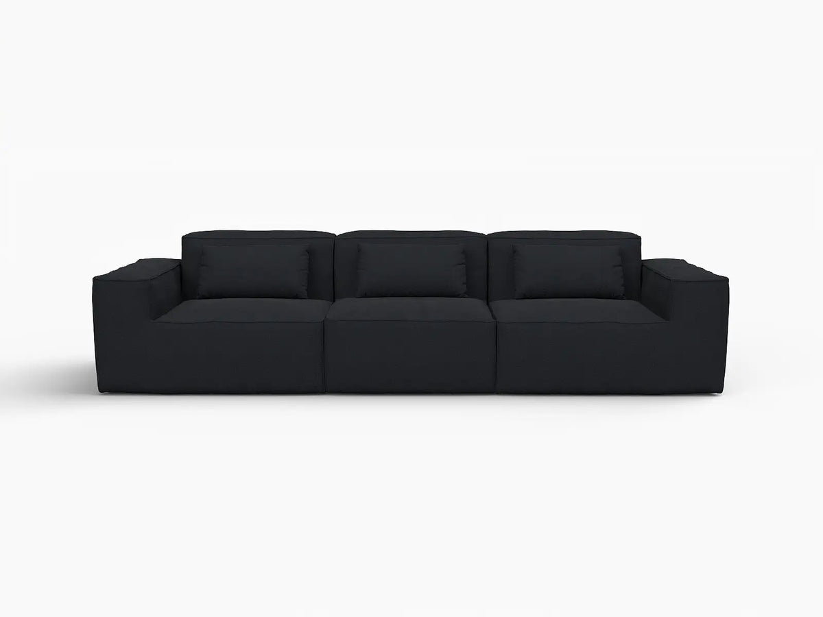 Essential Black 3-Seater Couch Sectionals | 3-Piece, Cloud Velvet Fabric, Fixed Upholstery
