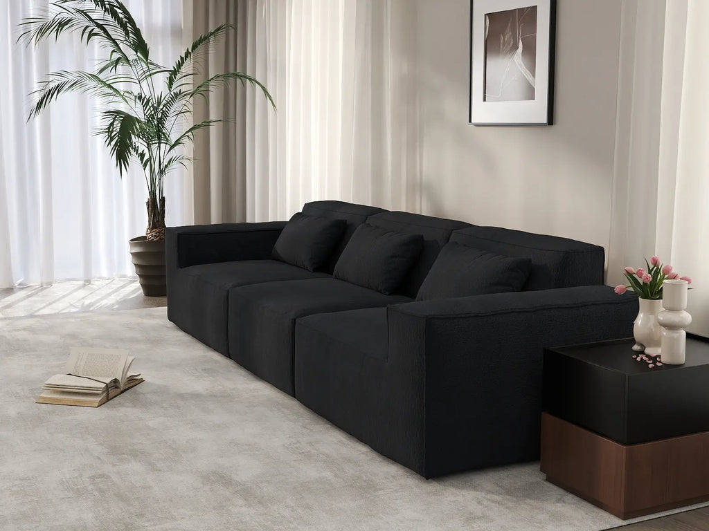 Essential Black 3-Seater Couch Sectionals | 3-Piece, Cloud Velvet Fabric, Fixed Upholstery