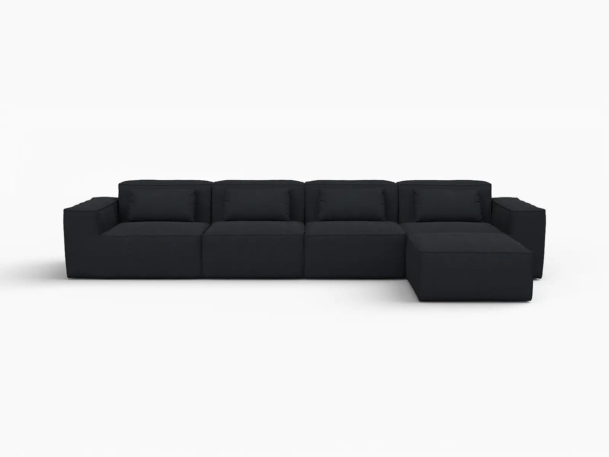 Essential Black 4-Seater L-Shaped Sectional | 5-Piece (Includes 1 Ottoman), Cloud Velvet Fabric, Fixed Upholstery
